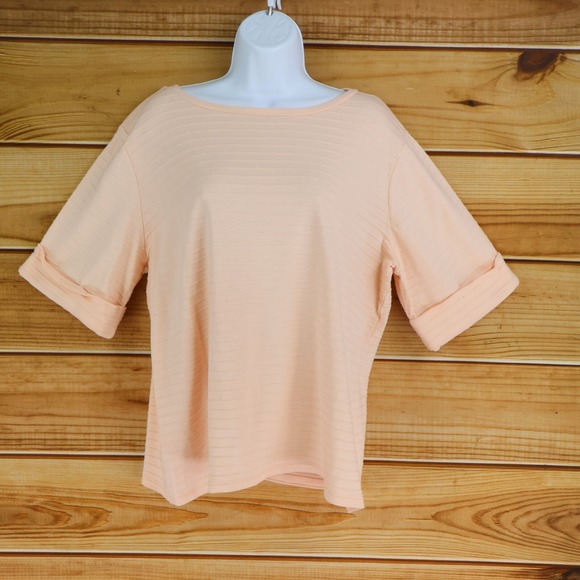 Liz Claiborne Tops - Liz Claiborne Short Sleeve Shirt Womens Sz XL Pink Stripes Stretch Cuffed Sleeve